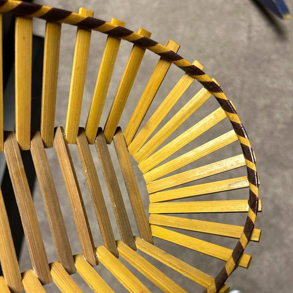 VTG Boho Oval Wooden Rattan Basket - Picture 3 of 4